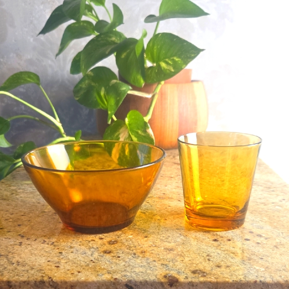 Amber Glass Bowl and Tumbler Set